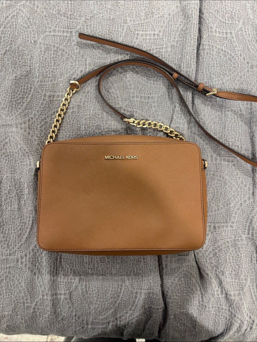 Michael Kors Tan Saffiano Leather Crossbody with Gold Chain